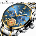 FNGEEN 4001 Men Watches 2020 Top Quality Stainless Steel 30M Waterproof Wristwatch Business Dual Calendar Luxury Man Watch